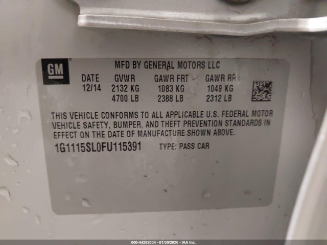 Chevrolet IMPALA 1LT 2015 1G1115SL0FU115391 Image 9