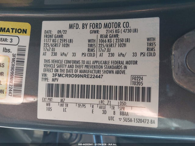 3FMCR9D99NRE22447 Ford Bronco Sport Badlands