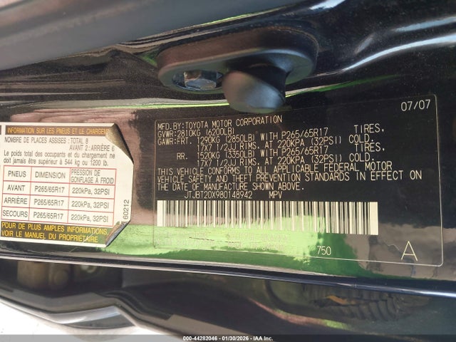 Aukcja sprzedaży 2008 Lexus Gx 470, vin: JTJBT20X980148942, numer aukcji: 44282046