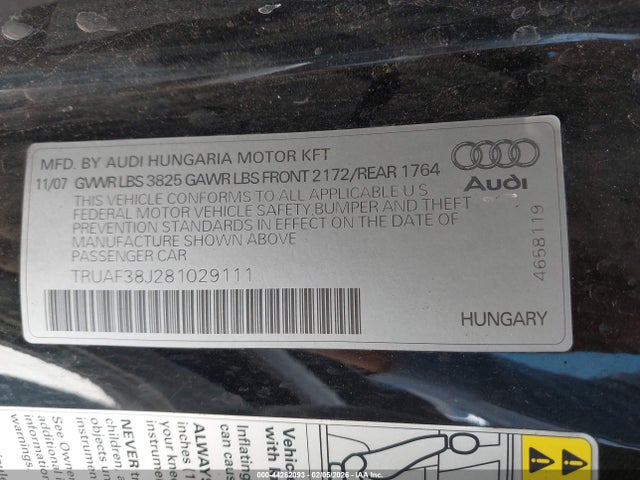 2008 AUDI TT TRUAF38J281029111 Photo 8