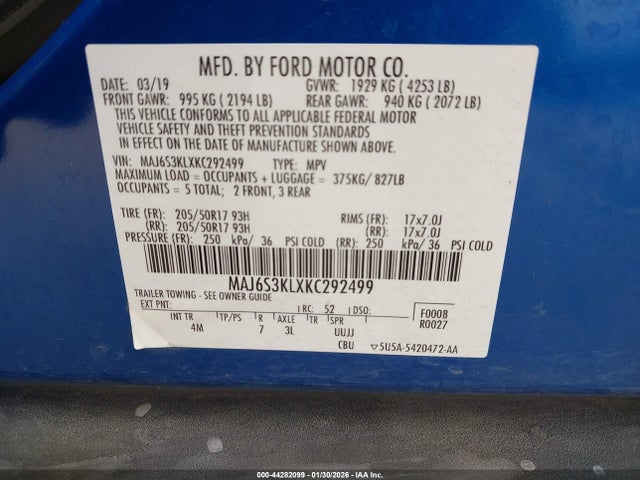 MAJ6S3KLXKC292499 Ford Ecosport Titanium