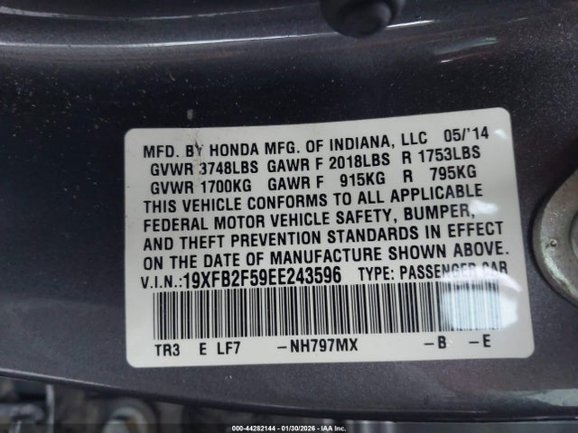 Honda Civic Lx 2014 19XFB2F59EE243596 Image 9