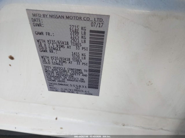 Aukcja sprzedaży 2017 Infiniti Qx60, vin: 5N1DL0MN4HC555831, numer aukcji: 44282146