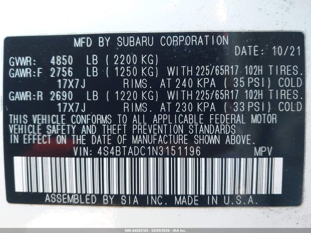 4S4BTADC1N3151196 Subaru Outback Premium