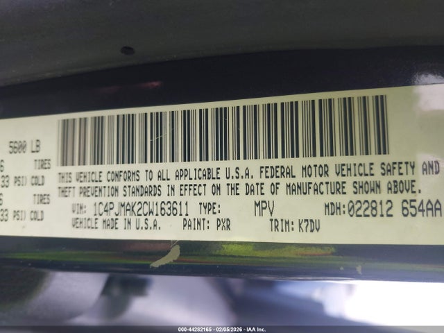 2012 Jeep Liberty Sport მანქანა იყიდება აუქციონზე, vin: 1C4PJMAK2CW163611, აუქციონის ნომერი: 44282165