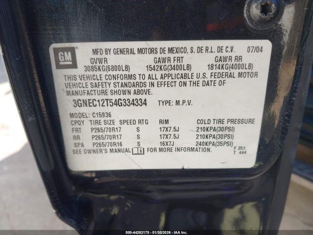 2004 CHEVROLET AVALANCHE 1500 3GNEC12T54G334334 Photo 8