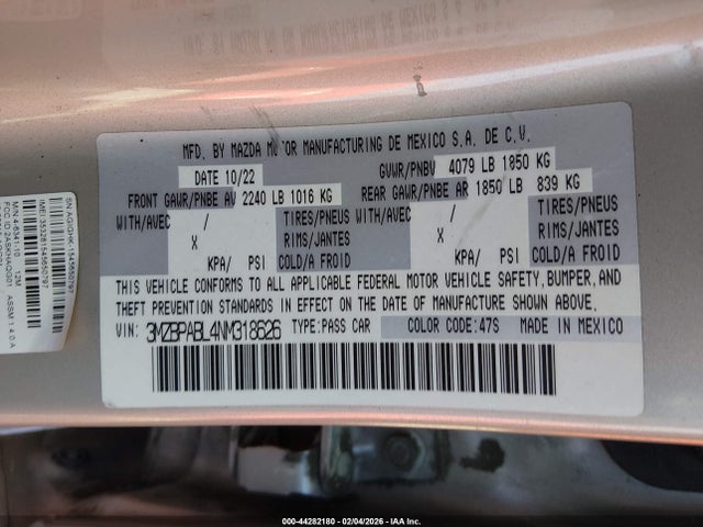 2022 MAZDA MAZDA3 3MZBPABL4NM318626 Photo 8