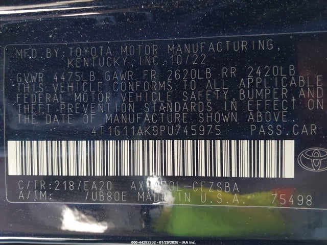 4T1G11AK9PU745975 Toyota CAMRY SE