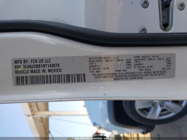 Продажа на аукционе авто 2022 Jeep Compass Latitude 4x4, vin: 3C4NJDBB1NT143879, номер лота: 44282235