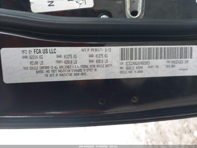 2C3CDXBG2KH665053 Dodge Charger Sxt Rwd