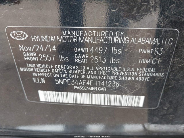 Продаж на аукціоні авто 2015 Hyundai Sonata Limited, vin: 5NPE34AF4FH141236, номер лоту: 44282337