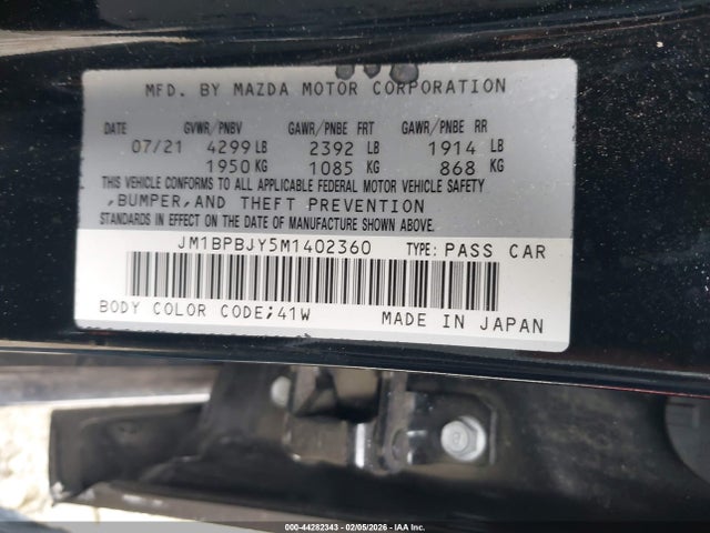 Aukcja sprzedaży 2021 Mazda Mazda3, vin: JM1BPBJY5M1402360, numer aukcji: 44282343