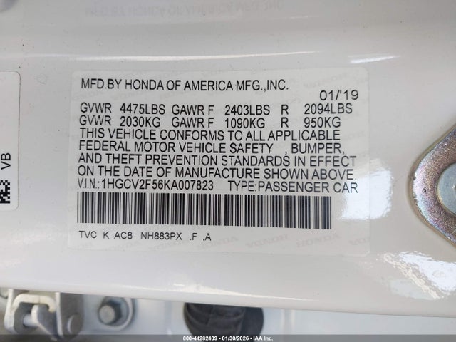 1HGCV2F56KA007823 Honda Accord Ex-l 2.0t