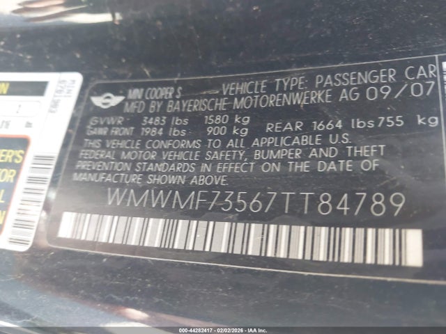 2007 MINI COOPER S WMWMF73567TT84789 Photo 8