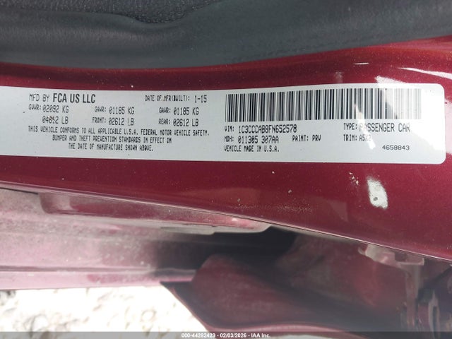 44282429 :رقم المزاد ، 1C3CCCAB8FN652578 vin ، 2015 Chrysler 200 Limited مزاد بيع