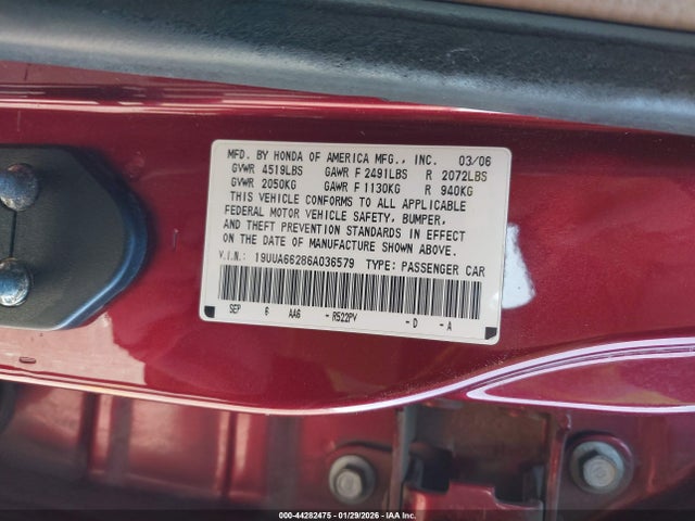 44282475 :رقم المزاد ، 19UUA66286A036579 vin ، 2006 Acura Tl مزاد بيع