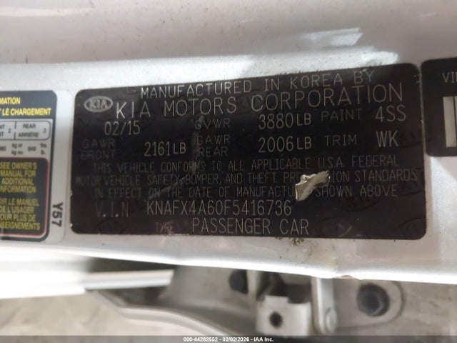 KNAFX4A60F5416736 KIA FORTE LX