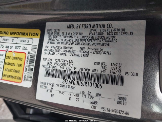 Ford Fusion Hybrid S 2018 3FA6P0UU6JR101005 Image 9