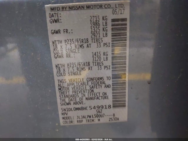 5N1DL0MN8HC549918 Infiniti QX60