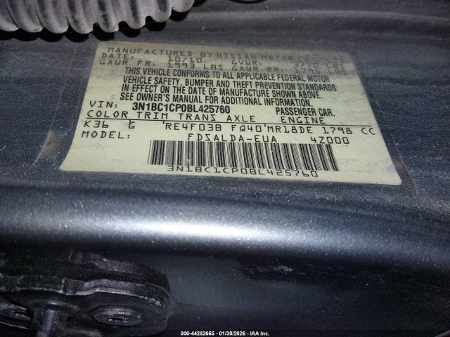 Aukcja sprzedaży 2011 Nissan Versa 1.8s, vin: 3N1BC1CP0BL425760, numer aukcji: 44282665