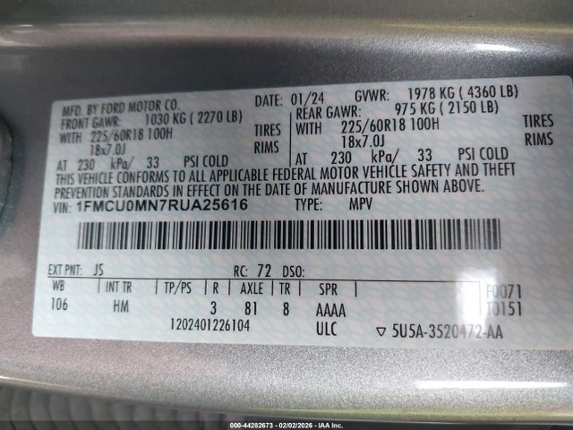 2024 FORD ESCAPE 1FMCU0MN7RUA25616 Photo 8