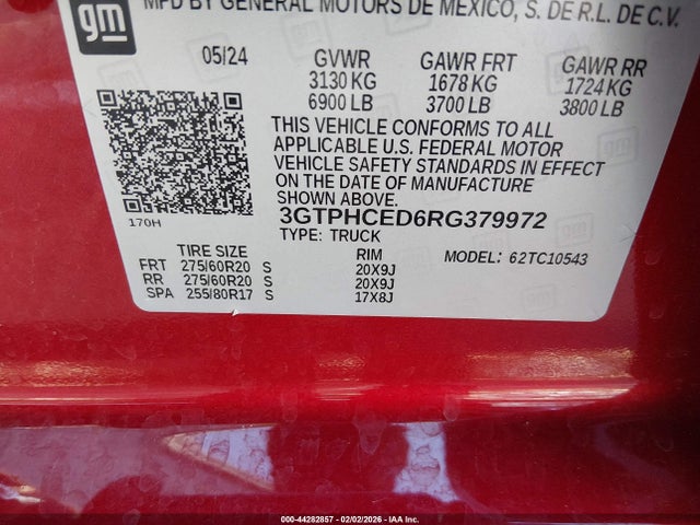 Продажа на аукционе авто 2024 Gmc Sierra 1500 2wd  Short Box Elevation, vin: 3GTPHCED6RG379972, номер лота: 44282857