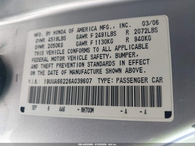 2006 ACURA TL 19UUA66226A039607 Photo 8