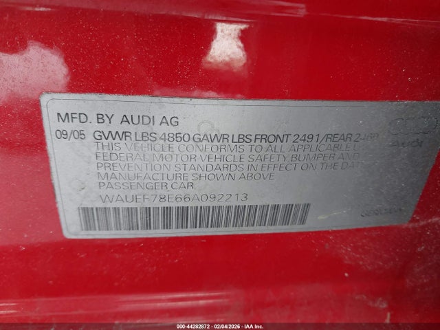 2006 AUDI A4 WAUEF78E66A092213 Photo 8