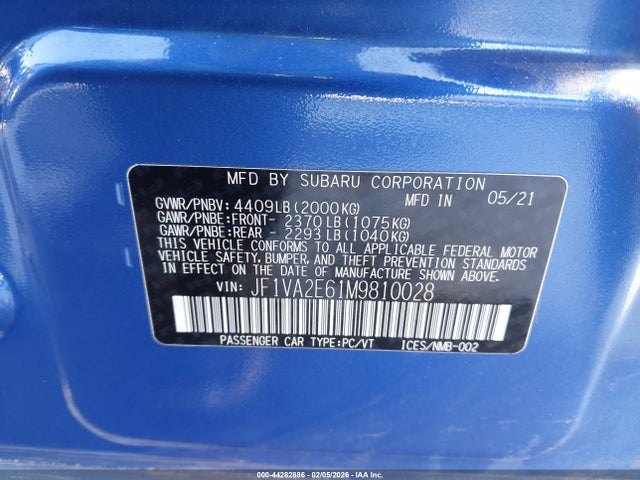 Subaru Wrx Sti 2021 JF1VA2E61M9810028 Image 9