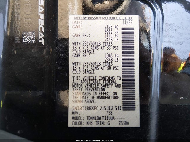 5N1BT3BBXPC753250 Nissan Rogue Sv Intelligent Awd
