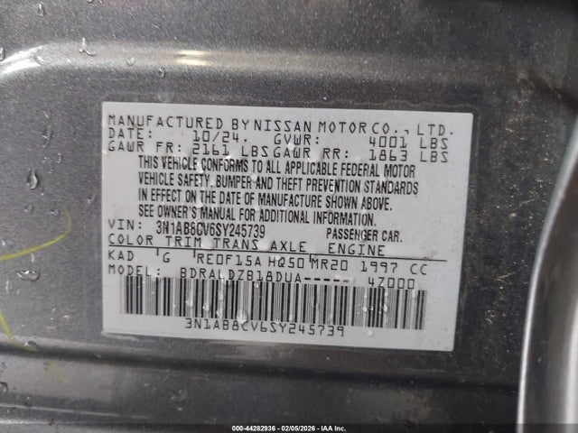 Aukcja sprzedaży 2025 Nissan Sentra Sv, vin: 3N1AB8CV6SY245739, numer aukcji: 44282936