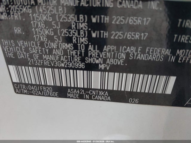 2T3ZFREV3GW290996 Toyota RAV4 LE