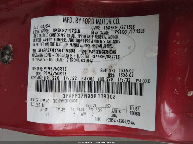 2005 FORD FOCUS 3FAFP37NX5R119308 Photo 8