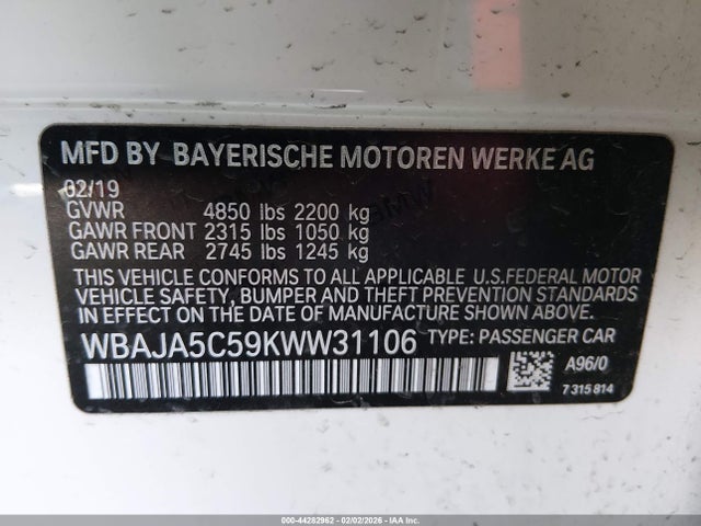 WBAJA5C59KWW31106 BMW 530I