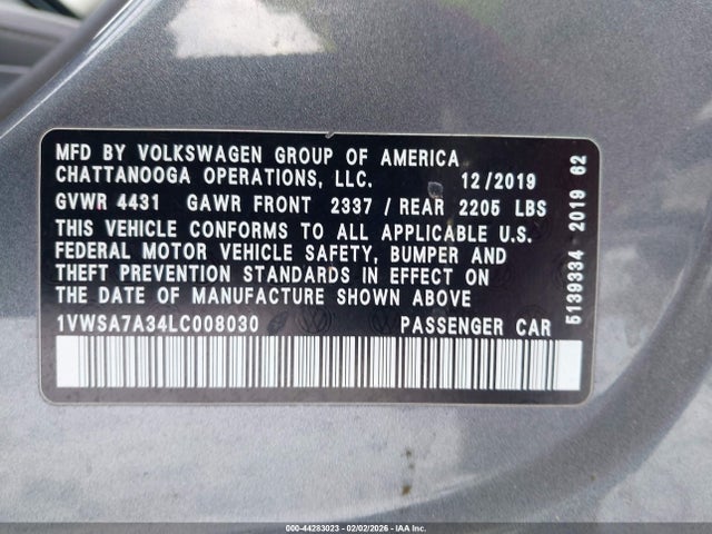 Продаж на аукціоні авто 2020 Volkswagen Passat 2.0t Se, vin: 1VWSA7A34LC008030, номер лоту: 44283023