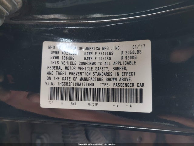 1HGCR2F19HA156849 Honda Accord Sport Se