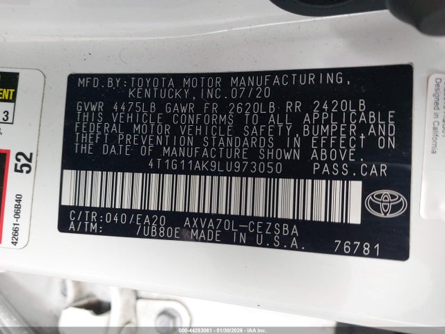 4T1G11AK9LU973050 Toyota CAMRY SE