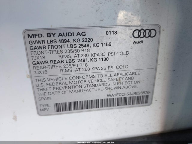 2018 AUDI Q3 WA1ECCFS3JR023576 Photo 8