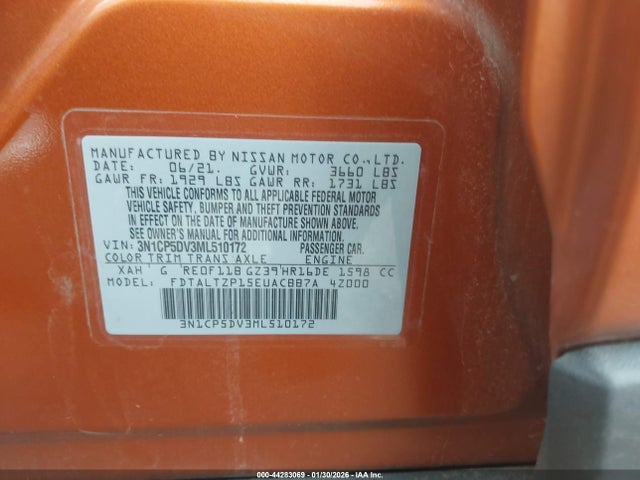 Aukcja sprzedaży 2021 Nissan Kicks Sr Xtronic Cvt, vin: 3N1CP5DV3ML510172, numer aukcji: 44283069