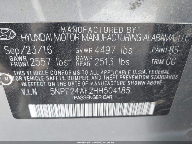Hyundai Sonata 2017 5NPE24AF2HH504185 Image 9