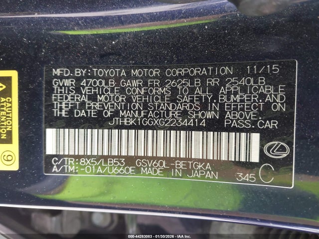 Продажа на аукционе авто 2016 Lexus Es 350, vin: JTHBK1GGXG2234414, номер лота: 44283083