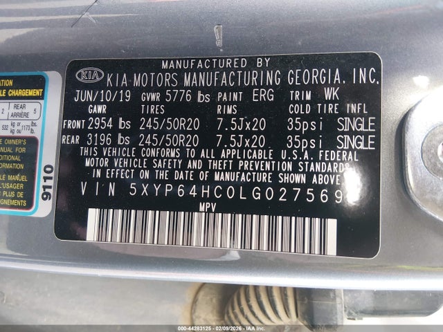 44283125 :رقم المزاد ، 5XYP64HC0LG027569 vin ، 2020 Kia Telluride S مزاد بيع
