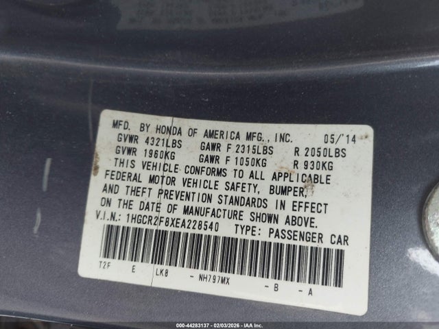 Honda Accord Ex-l 2014 1HGCR2F8XEA228540 Image 9