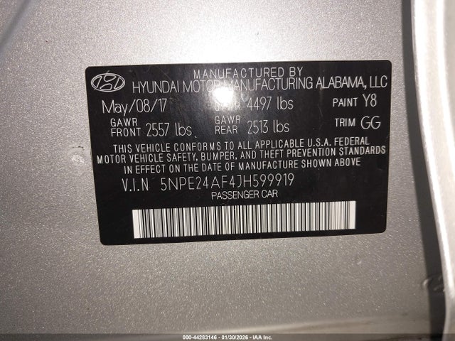 5NPE24AF4JH599919 Hyundai SONATA SE