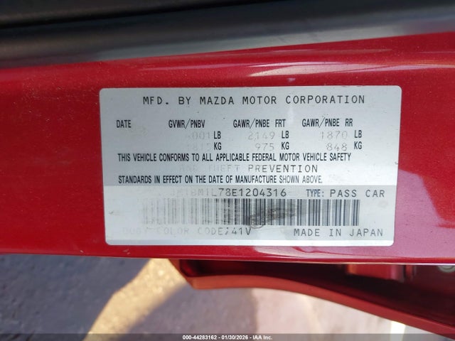 JM1BM1L78E1204316 Mazda Mazda3 I Touring
