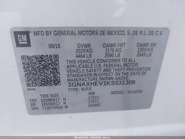 3GNAXHEV1KS531309 Chevrolet EQUINOX LS