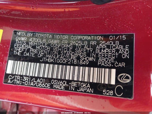 JTHBK1GG0F2181849 Lexus ES 350