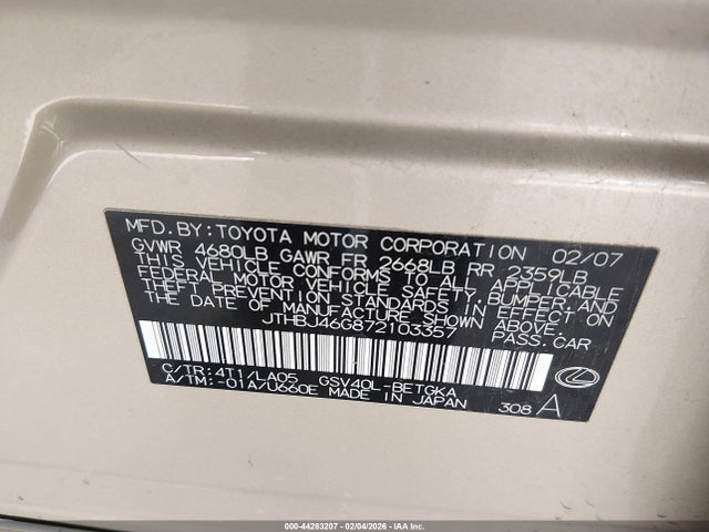 Aukcja sprzedaży 2007 Lexus Es 350, vin: JTHBJ46G872103357, numer aukcji: 44283207