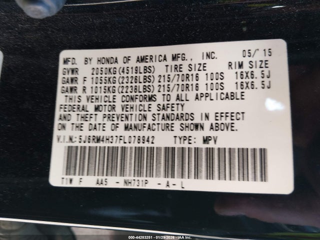 Honda CR-V LX 2015 5J6RM4H37FL078942 Image 9