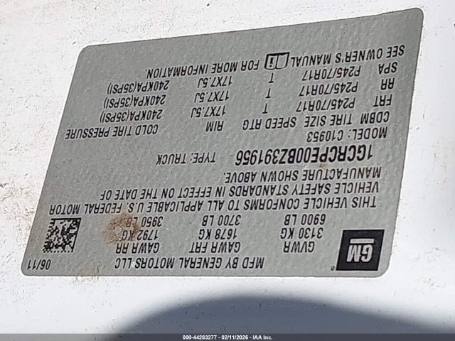 Aukcja sprzedaży 2011 Chevrolet Silverado 1500 Work Truck, vin: 1GCRCPE00BZ391956, numer aukcji: 44283277